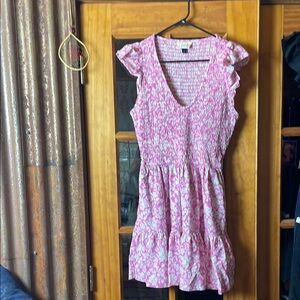 Universal Thread Pink and White Smocked Dress, Size Small